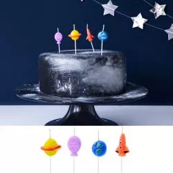 Bougies gâteau thème espace 4 pcs