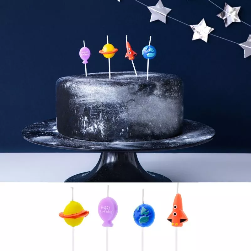 Bougies gâteau thème espace 4 pcs