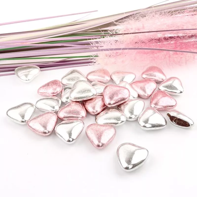 Mini dragées coeur chocolat mélange Rose silver et Argentée 200gr