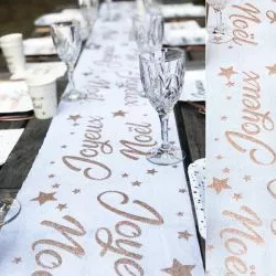 Chemin de table Coton Joyeuses Noël - Rose Gold