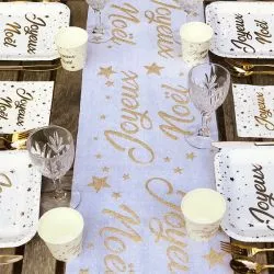 Décoration fin d'années - Chemin de table Coton Joyeuses Noël - Dorée