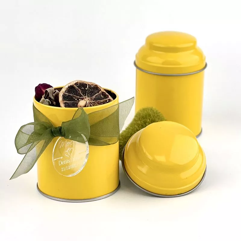 Boîte à thé fer jaune