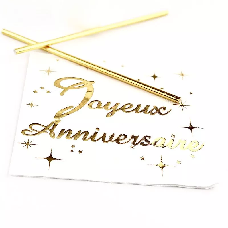 Serviette Joyeux Anniversaire Or (20 pièces)