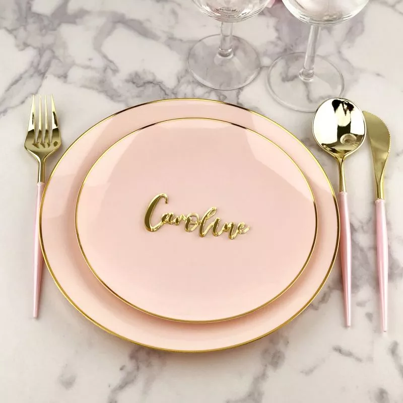 Lot 16 Assiettes réutilisables rose Liseré Or 8 Gm et 8 Pm