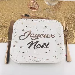 Assiette jetable Blanche et rose gold  - Joyeux Noel X10