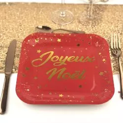 Assiette jetable Rouge - Joyeux noël X10
