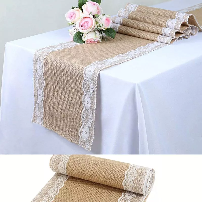 Chemin de table toile de jute dentelle 30cmX3m