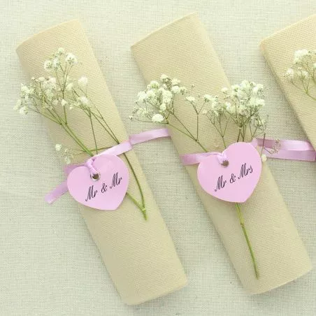 12 étiquettes Coeur rose