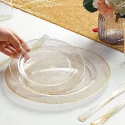 5 assiettes transparentes bord argenté réutilisable chic – Dragées Anahita.