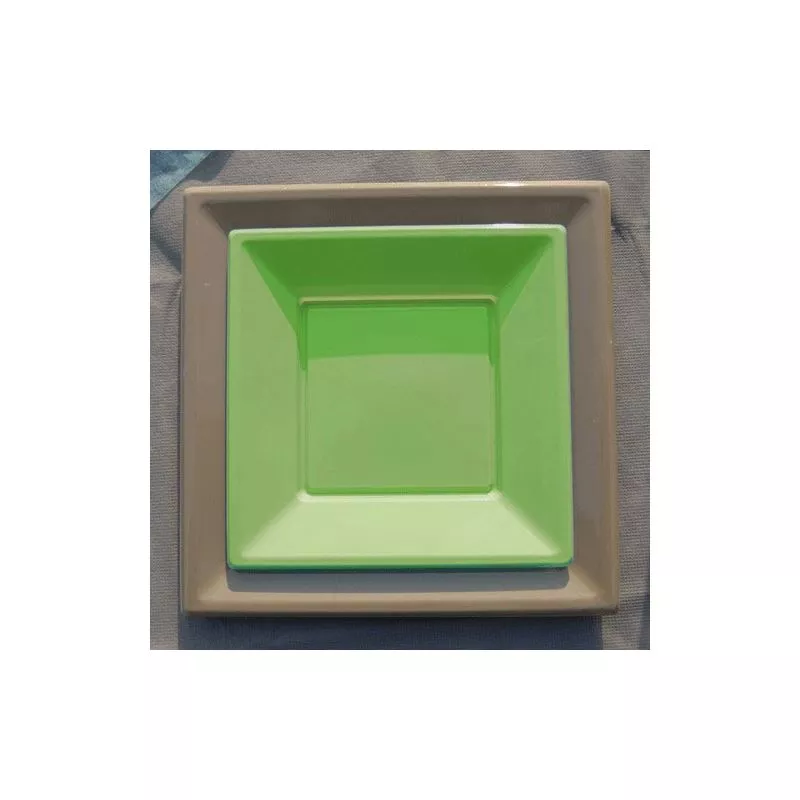 Assiette plastique carré X12 "Pm" verte