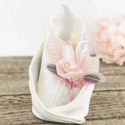 Rose sur tige organza rose 3 raquettes