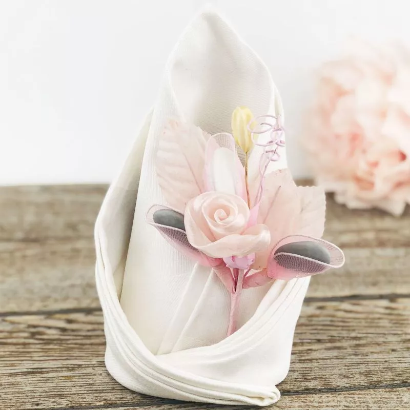 Rose sur tige organza rose 3 raquettes