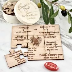 Faire part puzzle Mariage bois personnalisé (+Boite)