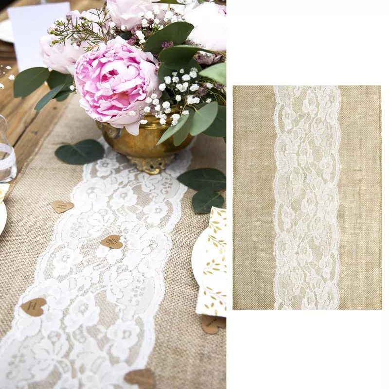 Chemin de table jute centre dentelle 30cmX3m