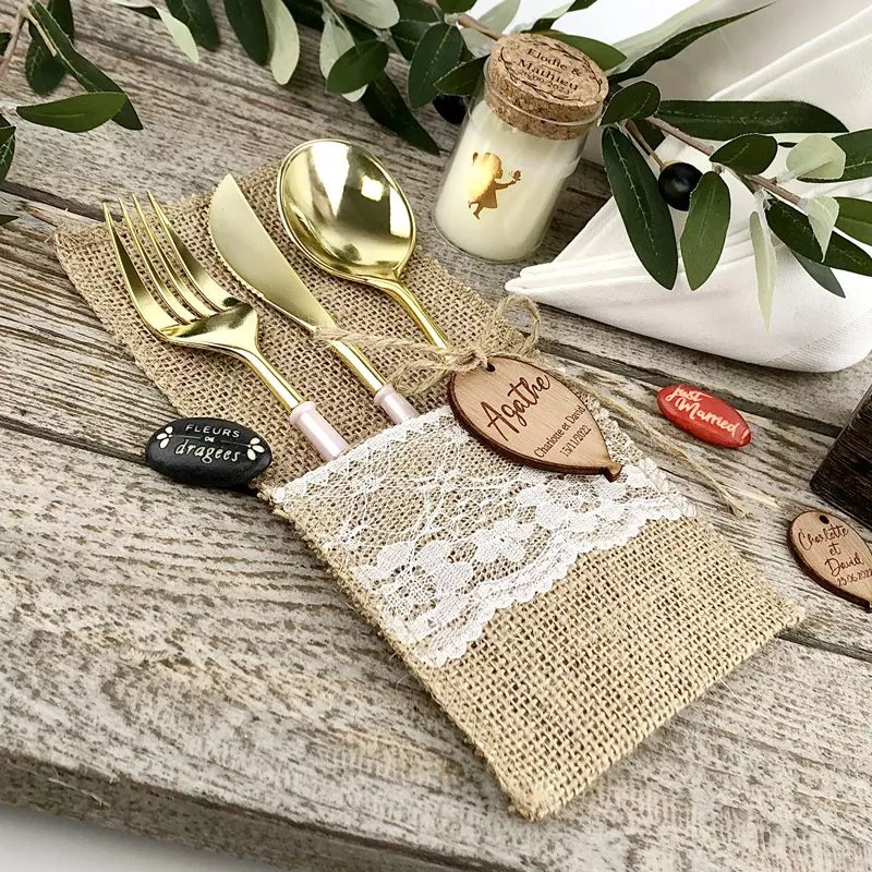 Porte couvert en Jute et dentelle (Lot de 4)