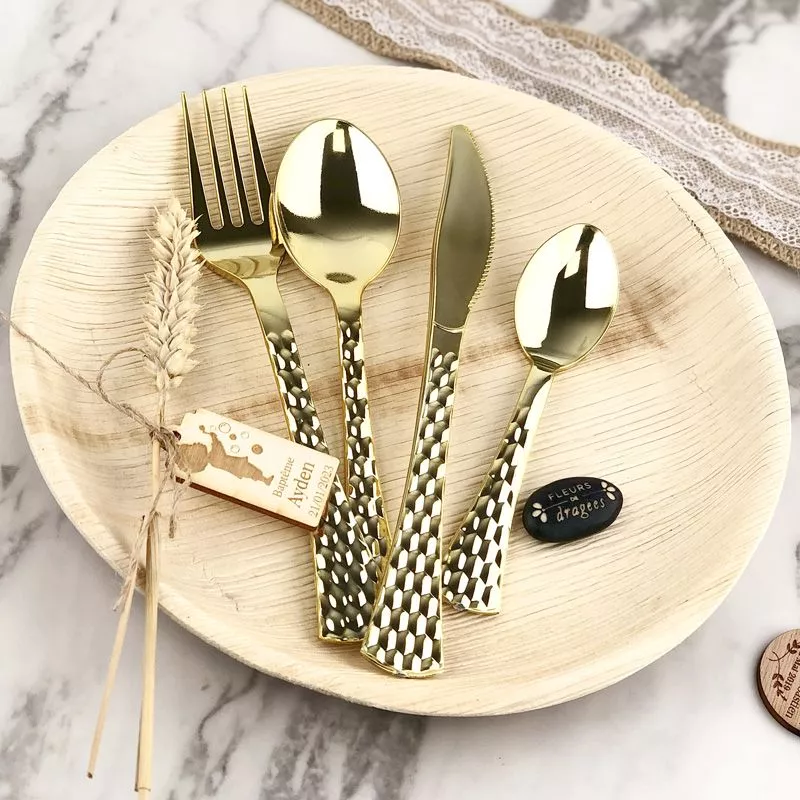 Ménagère de table Réutilisable martelée Dorée 40psc