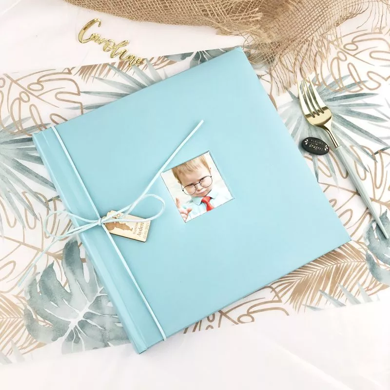 Livre d'or baptême / Album photo en Cuir bleu