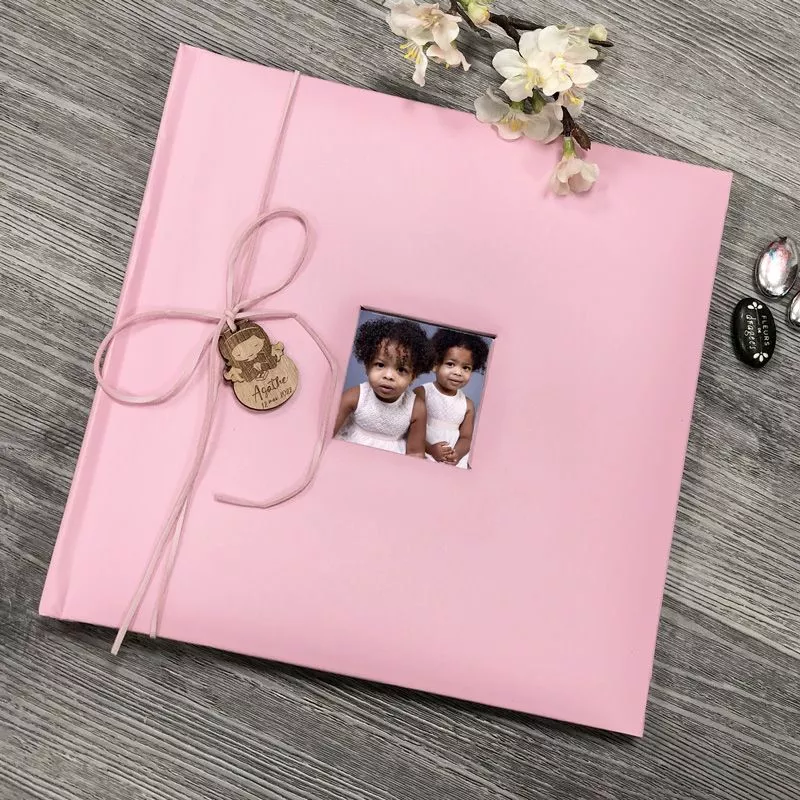 Livre d'or baptême fille / Album photo Cuir - Rose