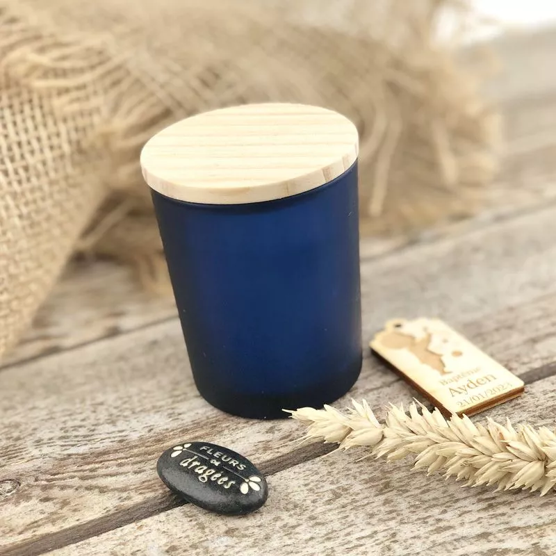 Bougies couvercle Bois effet Givré - Marine
