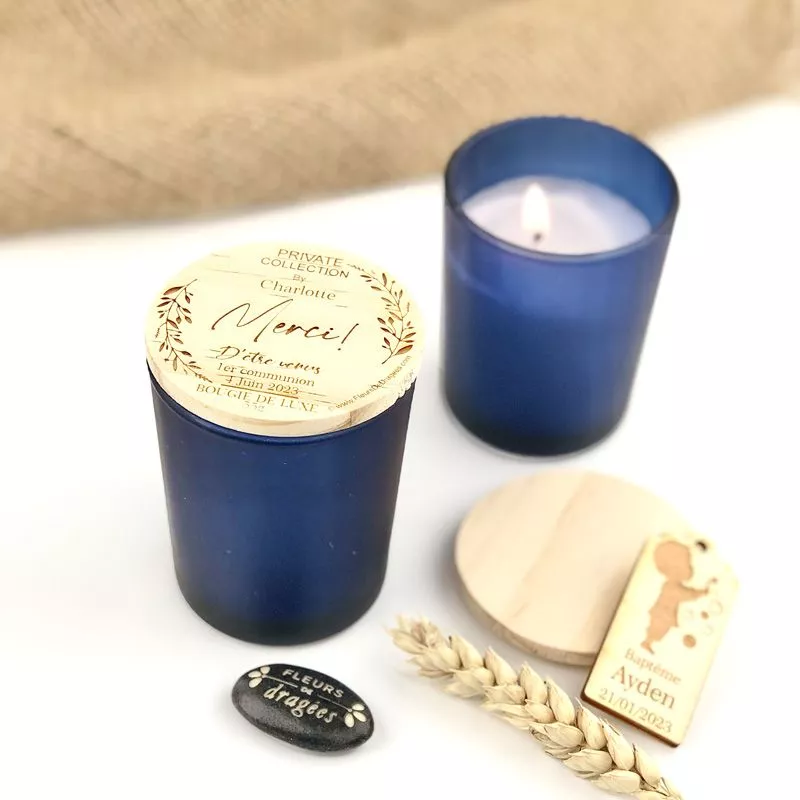 Bougies couvercle Bois effet Givré - Marine