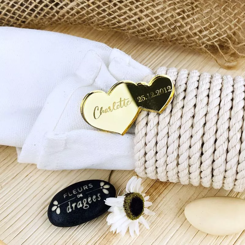 Etiquette baptême Coeur Miroir personnalisée - (6psc)