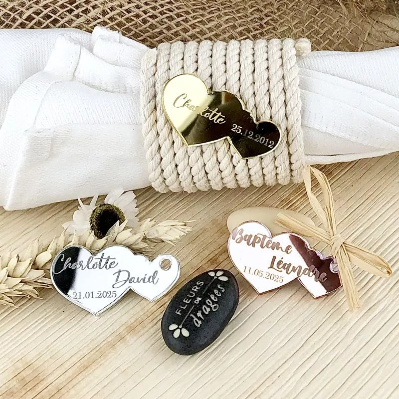 Etiquette Coeur Miroir personnalisée - (6psc)