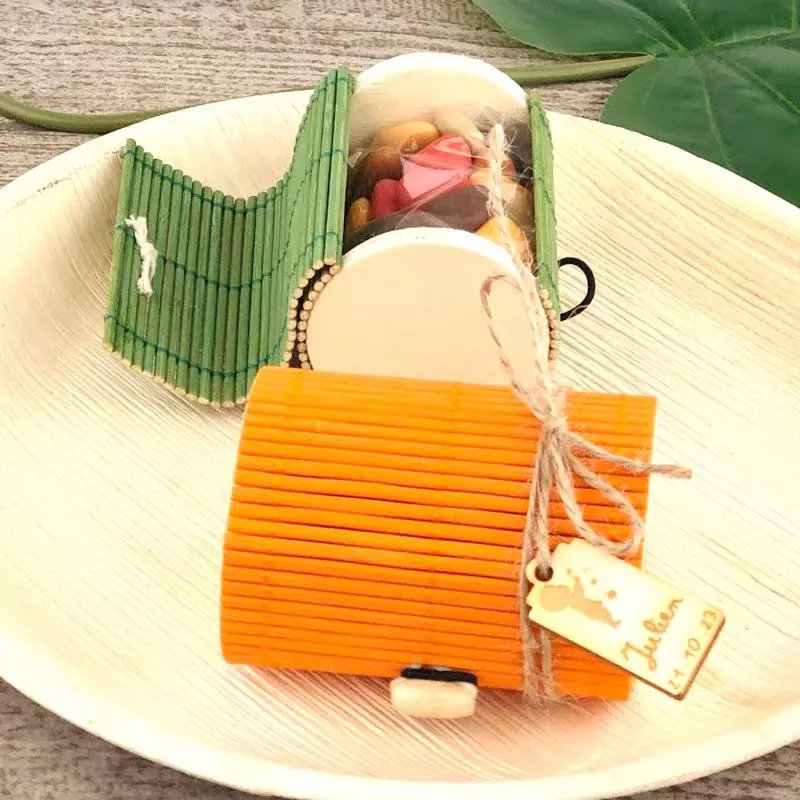 Boite à dragées - Ronde Bambou orange