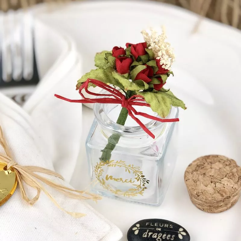 (lot 10) Mini bouquet déco Rose gipsy - Rouge