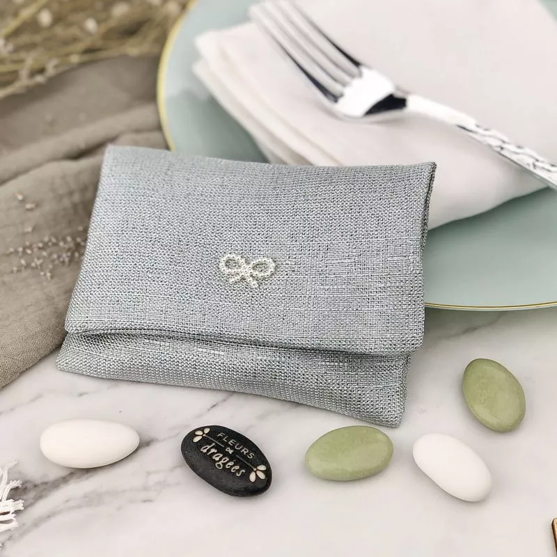 12 Sac dragées pochette enveloppe - Céleste