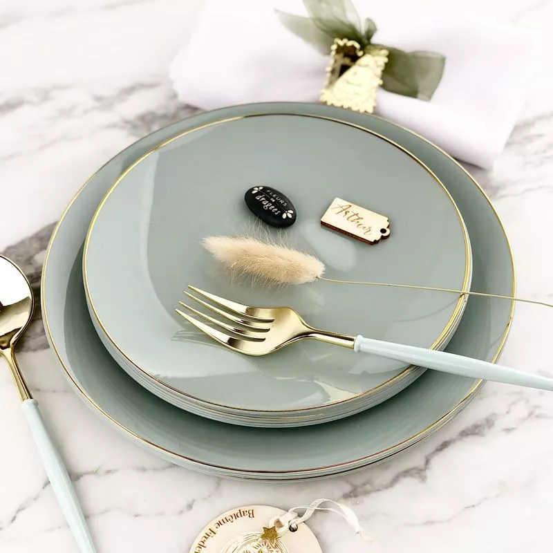 Lot 16 Assiettes réutilisables Gourmet Vert sauge