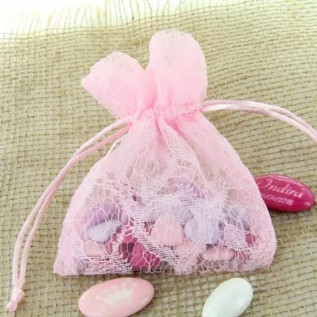 Lot de 24 Bourses dragées Dentelle - Rose Lot de 24 Bourses dragées Dentelle - Rose