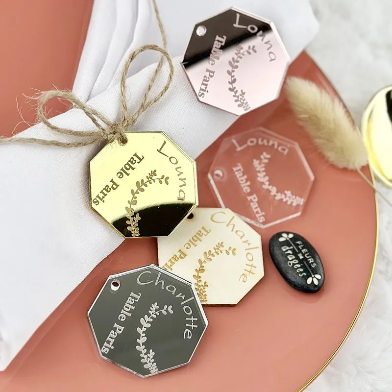 Marque place mariage personnalisé Champêtre - Hexagonal